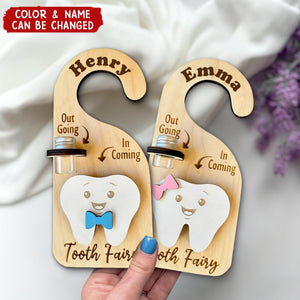 Personalized Tooth Fairy Door Hanger, Tooth Holder with Jar and Money Slot, Kids Tooth Fairy Gift for Boys and Girls