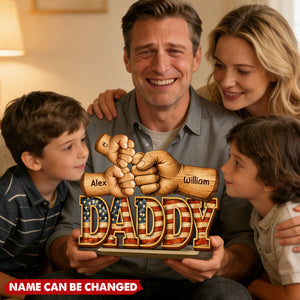 Dad, Papa, Pop Fist Bumps - With Kids' Names - Personalized Wooden Plaque