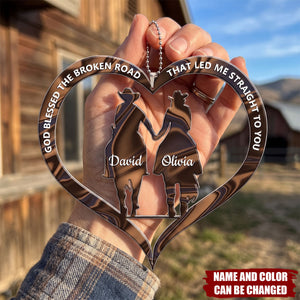 Cowboy and Cowgirl Holding Hands God Blessed Personalized Ornament