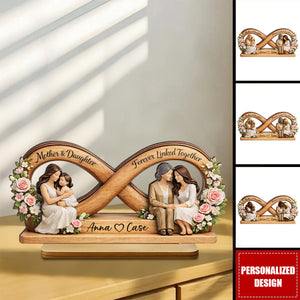 Personalized 2-Layered Wooden Plaque - Mother & Daughter Forever Linked Together - Sentimental Mother's Day Gift for Mom, Daughter, Wife