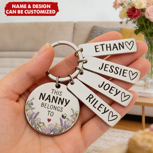 This Nanny, Mummy Belongs To - Personalised Flower Family Stainless Steel Keychain, Mother's Day Gift