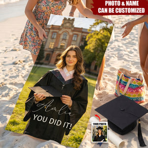 Custom Graduation Photo Beach Towel - Personalized College Graduates Beach Towel, 2026 Grad Gifts