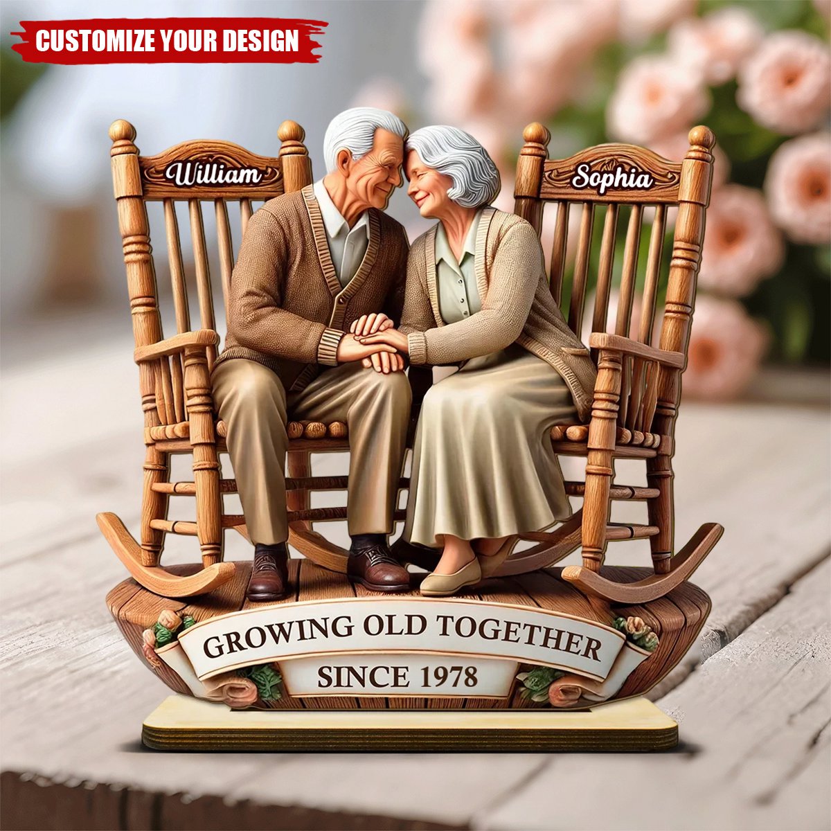 Old Couple Sitting On Rocking Chairs Together - Personalized Standing ...