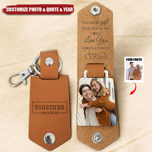 I Love You Always And Forever - Personalized Leather Photo Keychain