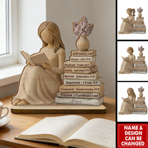 Personalized 2-Layer Wooden Plaque God Says I Am Book Stack Design for Nursery or Living Room