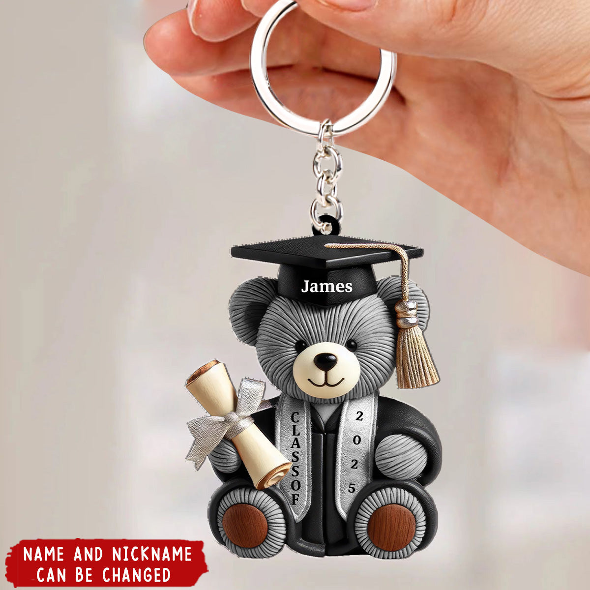 Graduation Bear - Personalized Acrylic Keychain, Graduation Gift, 2026 Senior Gift