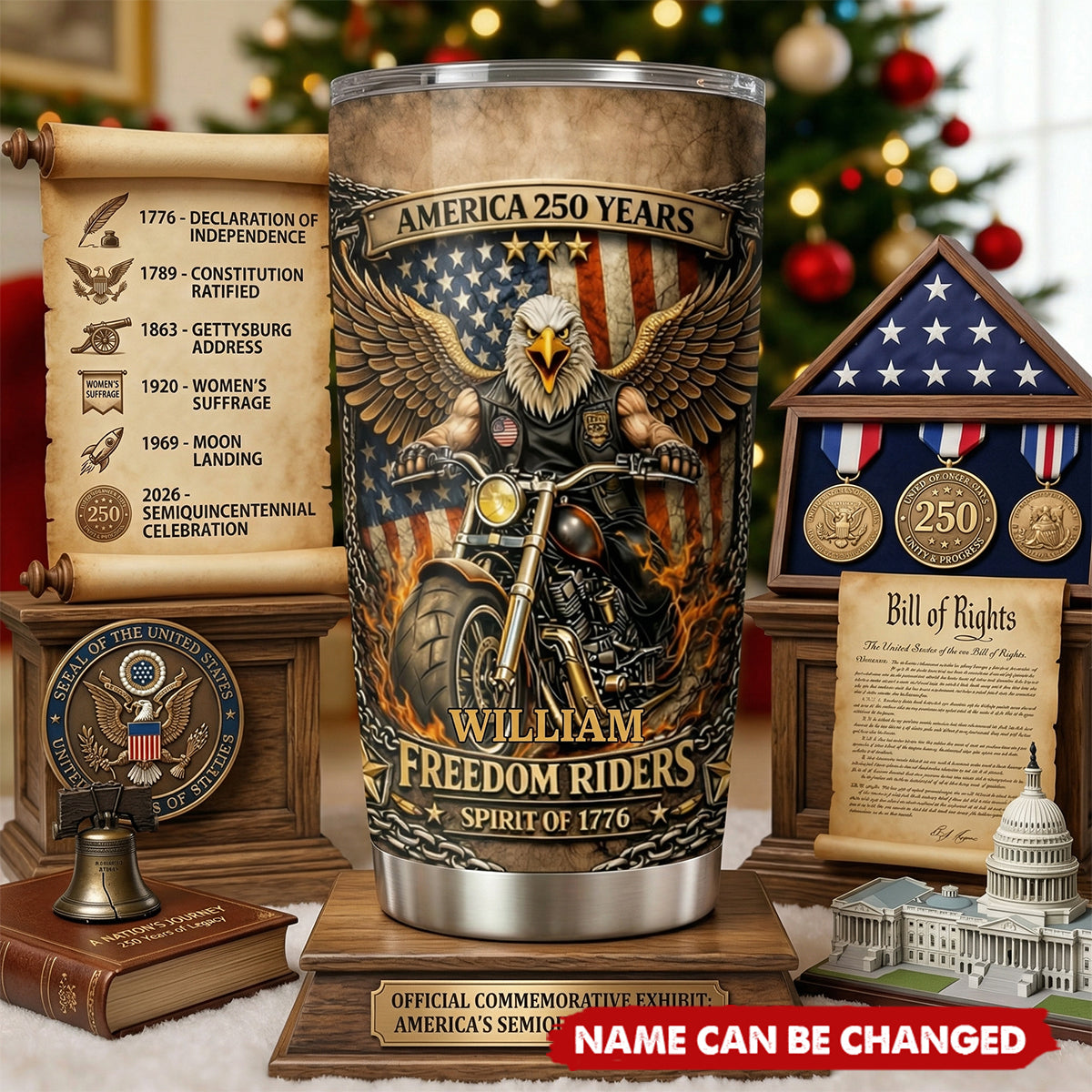 Personalized Freedom Riders Tumbler, American Eagle Biker Design, USA Patriotic Motorcycle Cup
