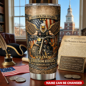 Personalized Freedom Riders Tumbler, American Eagle Biker Design, USA Patriotic Motorcycle Cup