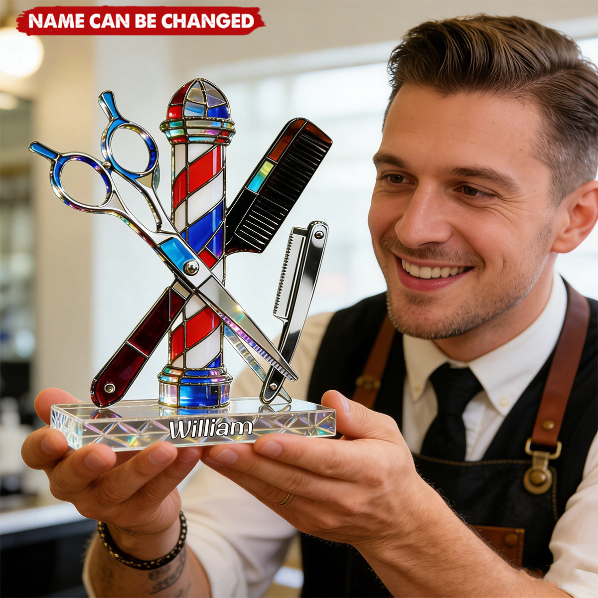 Custom Hair Stylist Acrylic Plaque, Barber Shop Salon Desk Decor Acrylic Block