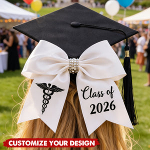 Personalized Class of 2026 Graduation Cap Bow, Graduation Hairpin Ribbon