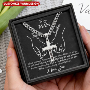 With God Leading Our Forever Journey Gift For Him - Personalized Cross Necklace With Card