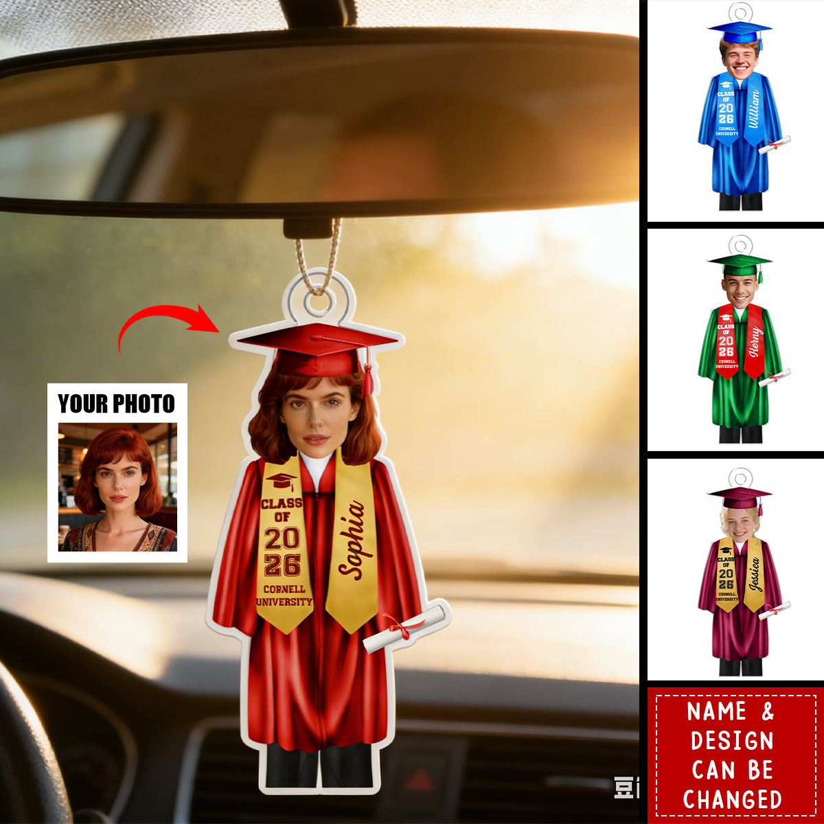 Custom Photo Graduation Cap Gown Stole - Personalized Acrylic Car Ornament