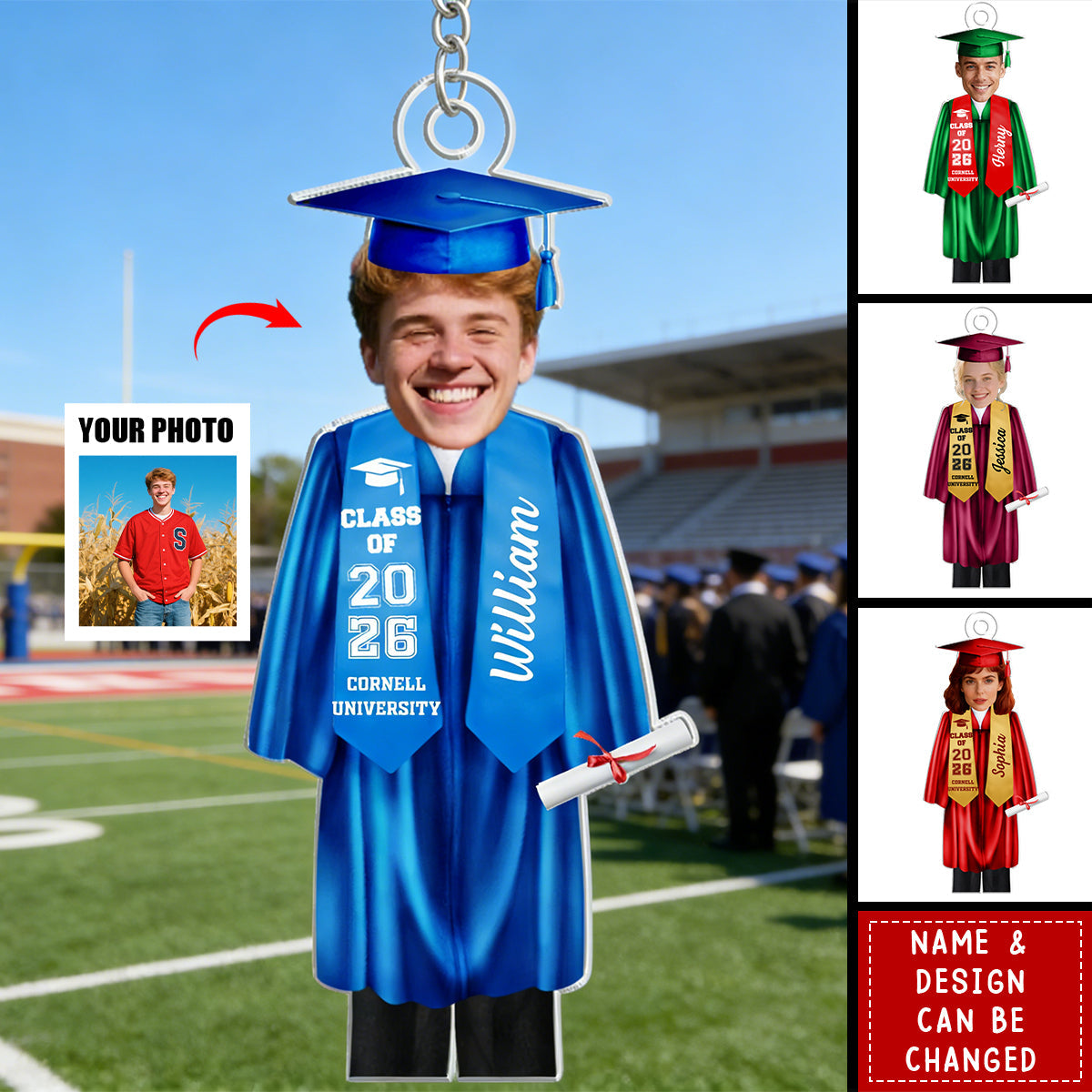 Custom Photo Graduation Cap Gown Stole - Personalized Acrylic Keychain