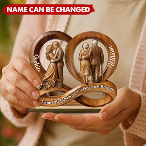 From Our First Kiss Till Our Last Breath - Personalized 2-Layer Wood Plaque With Flat Base