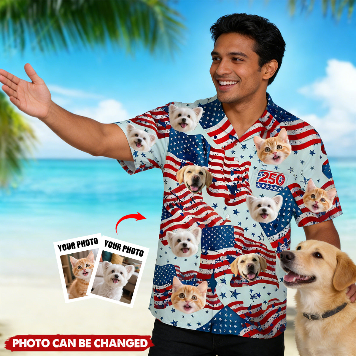 Custom Dog, Cat Photo American Eagle Flag Independence Hawaii Shirt
