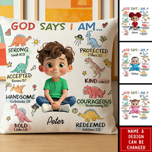 God Says I Am Strong Protected Kind – Personalized Custom Faith Pillow Cushion