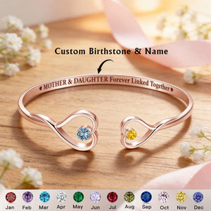 The Love Between Grandmother & Granddaughter - Personalized Gem Heart Cuff Bracelet