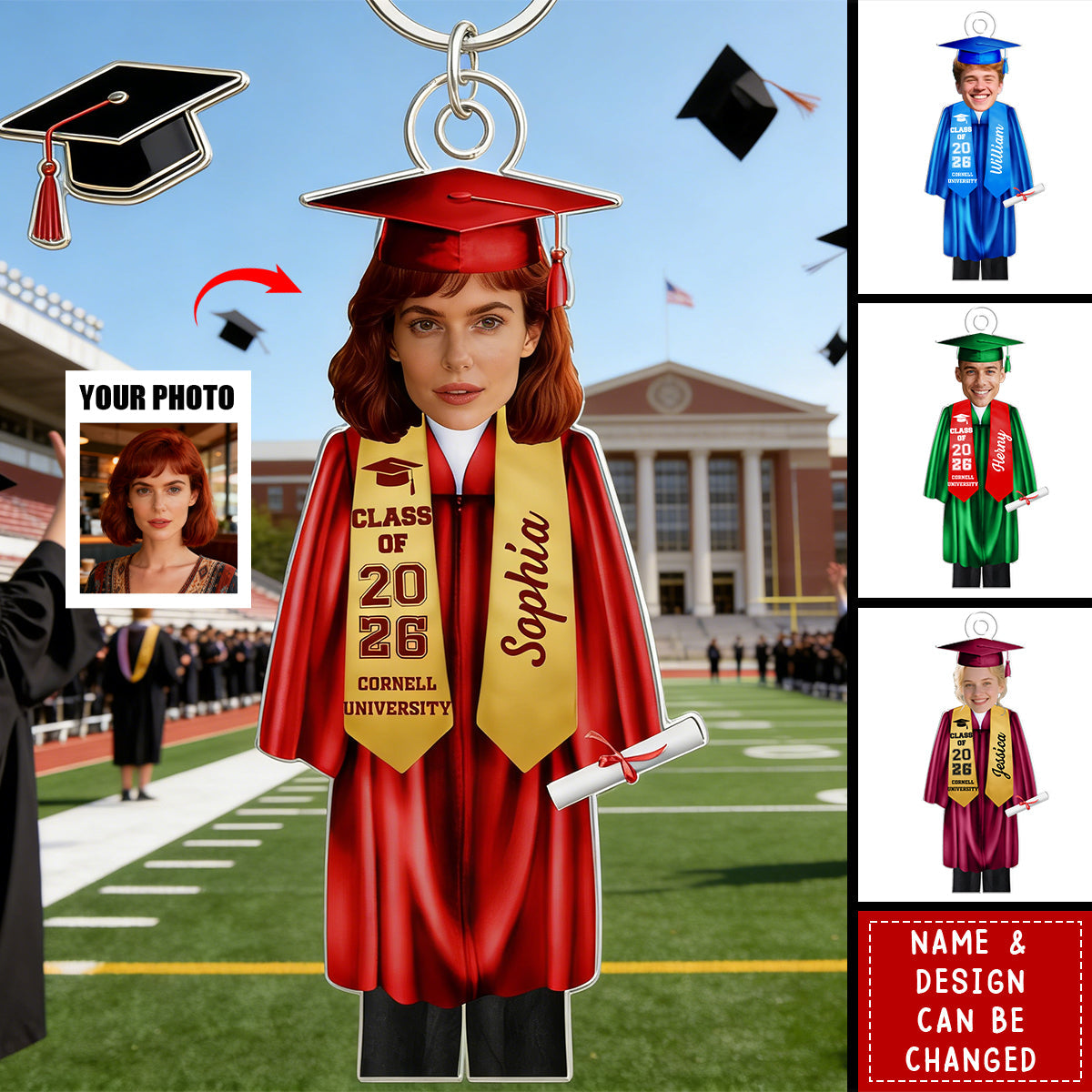 Custom Photo Graduation Cap Gown Stole - Personalized Acrylic Keychain