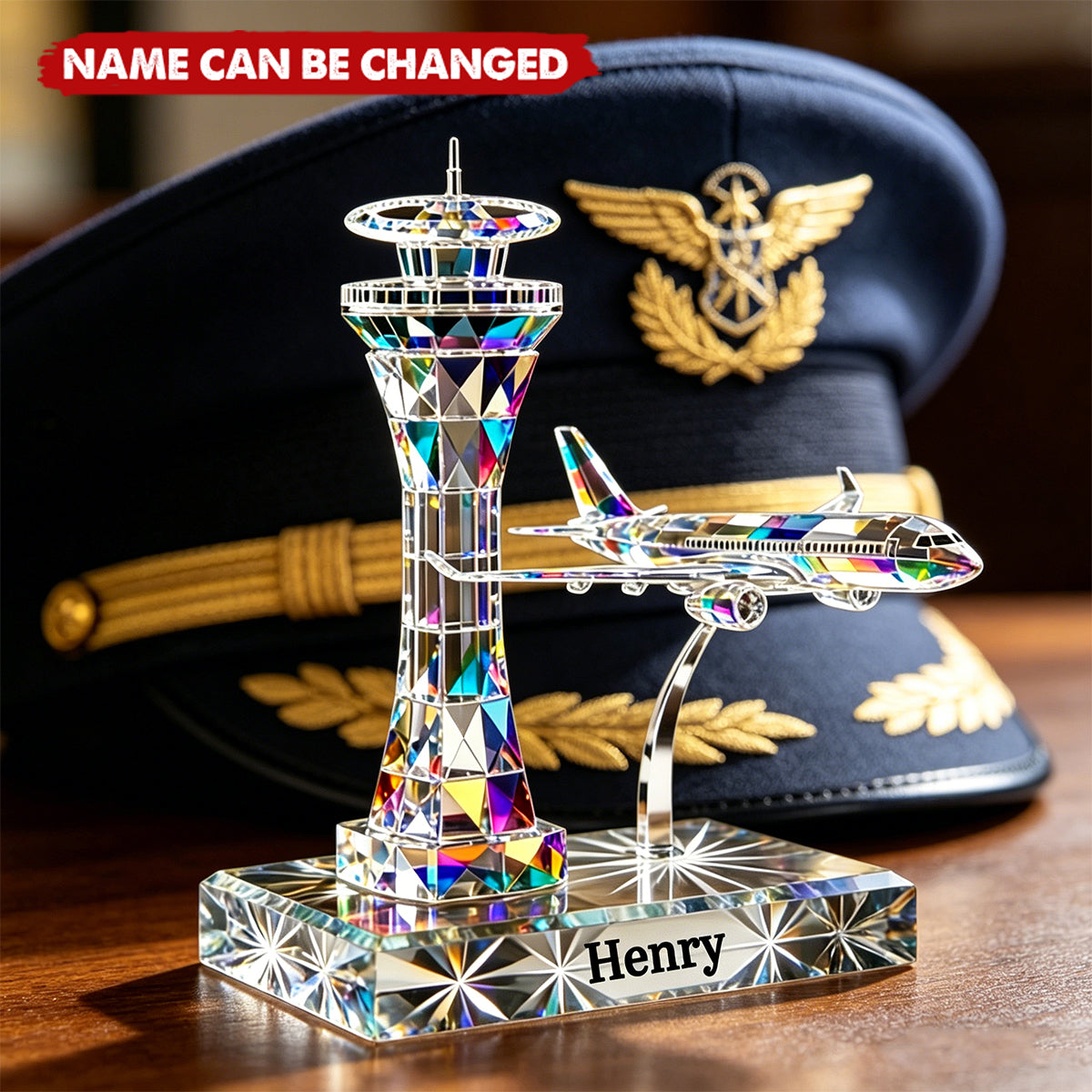Personalized Airplane Tower Acrylic Plaque, Custom Name Aircraft Keepsake