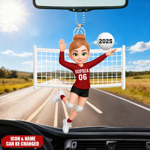 Volleyball Girl In Spike Action - Personalized Acrylic Car Ornament