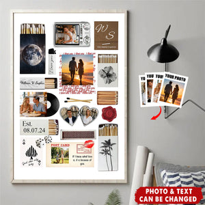 Nostalgia Couple Love Story Matchbook Collage Dopamine Decor Personalized Poster - Valentine Anniversary Gift