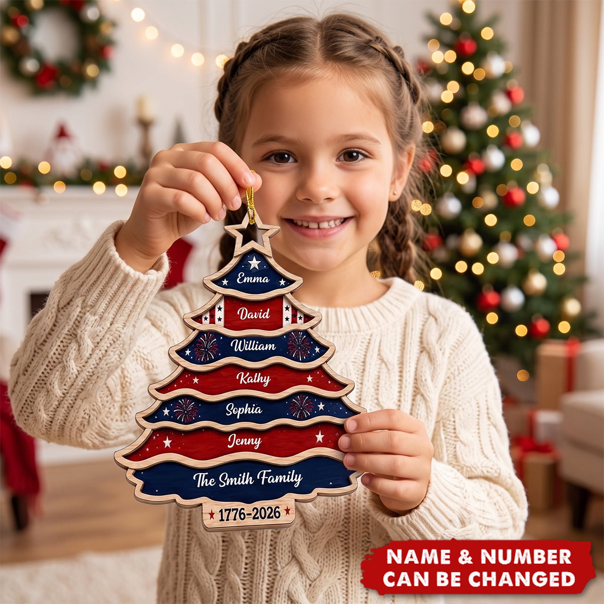 Custom Wooden Ornament - Personalized America 250th Anniversary Christmas Gifts For Family