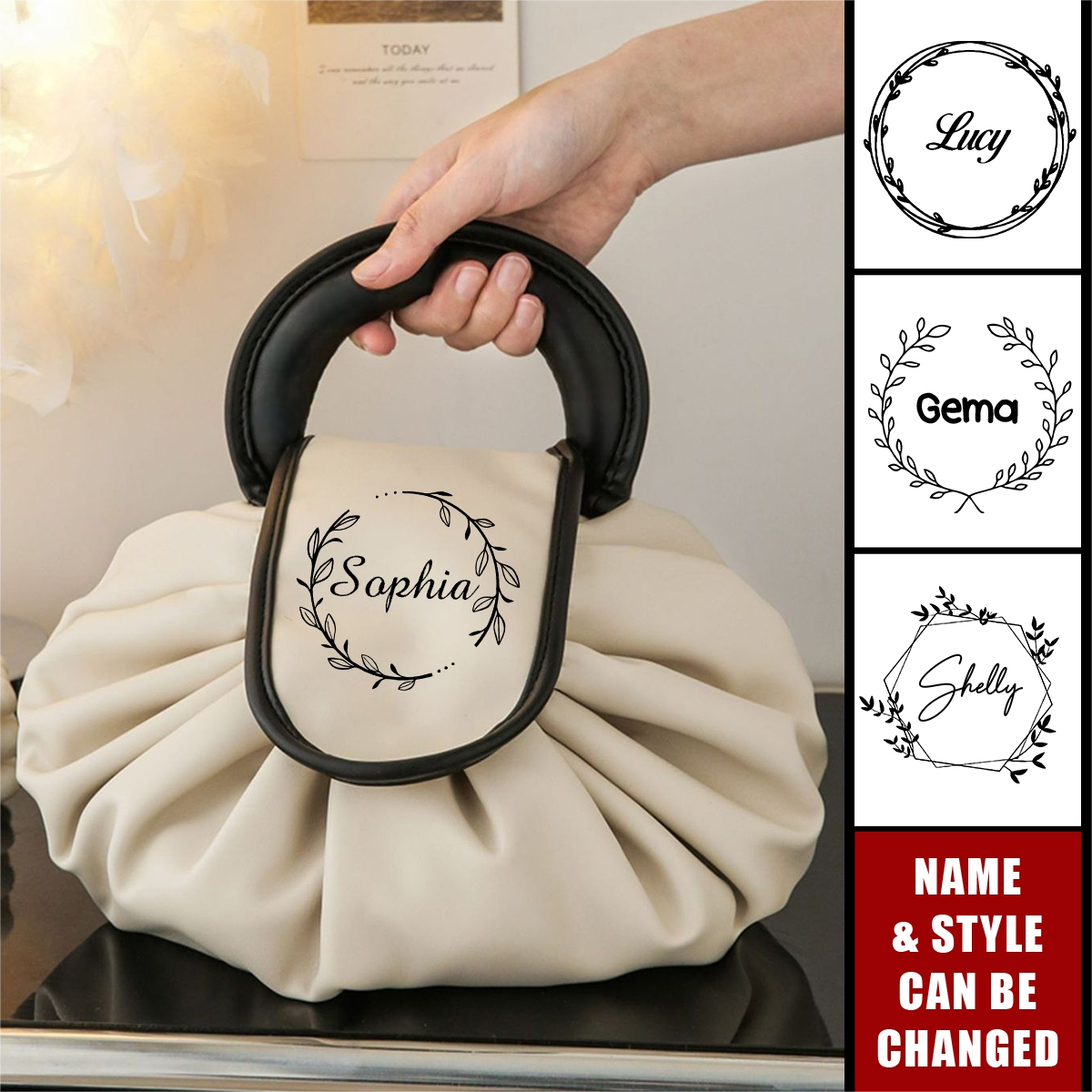 Drawstring Personalized Name Leather Travel Organizer Makeup Bag