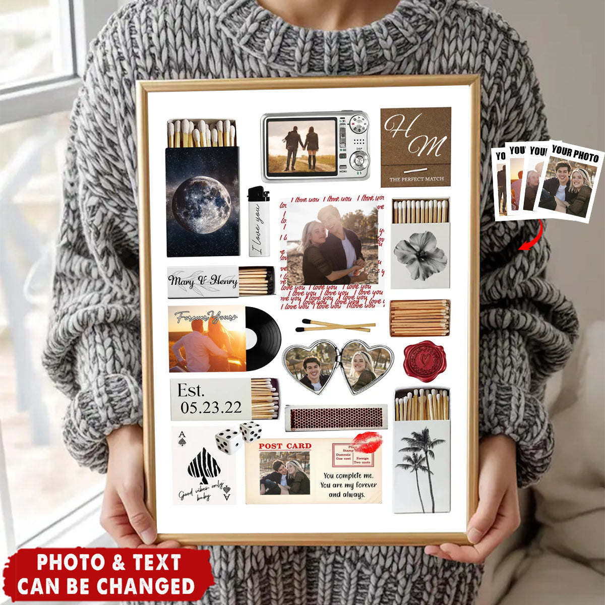 Nostalgia Couple Love Story Matchbook Collage Dopamine Decor Personalized Poster - Valentine Anniversary Gift
