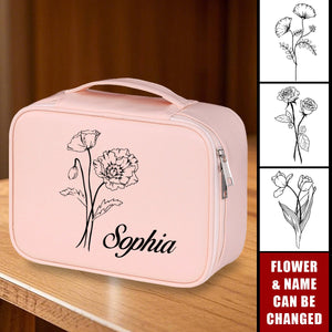 Birthday Flower Detachable Multi-Layer Personalized Travel Organizer Makeup Bag