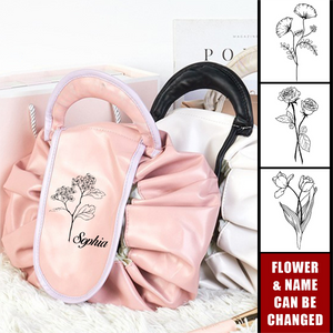 Drawstring Personalized Birthday Flower Leather Travel Organizer Makeup Bag