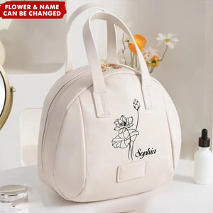 Shell-Shaped Personalized Birthday Flower Leather Travel Organizer Makeup Bag