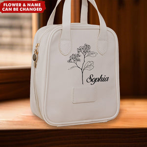 Personalized Leather Birthday Flower Travel Tote Organizer Makeup Bag