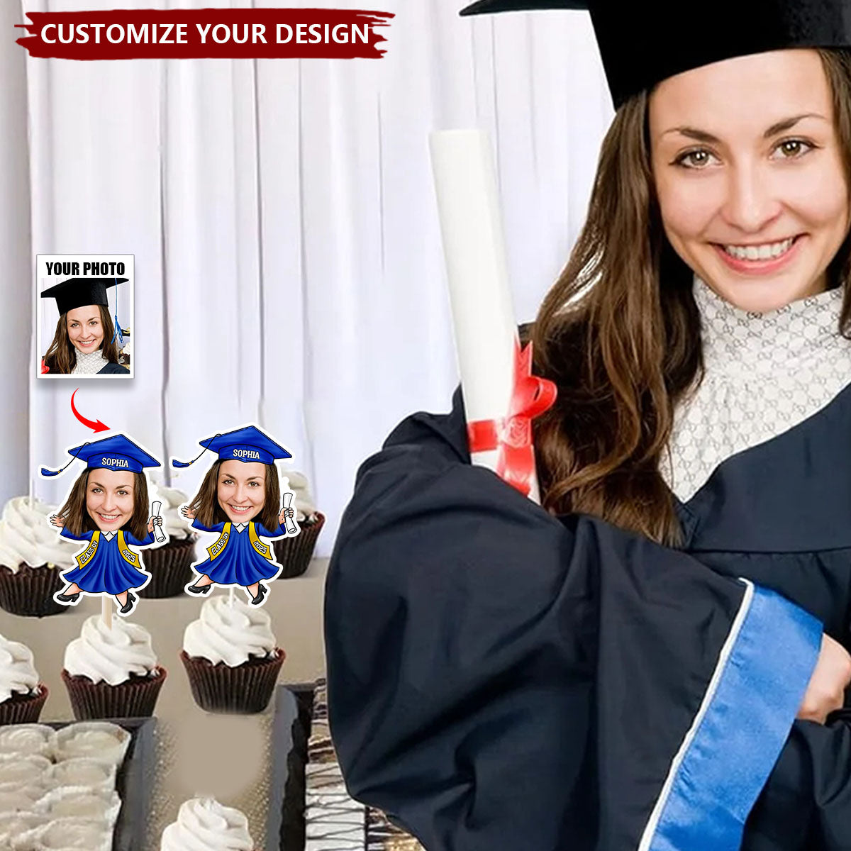 Custom Funny Face Graduation Decoration Cupcake Toppers