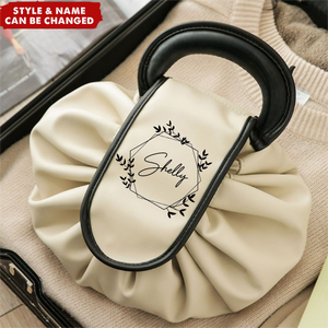 Drawstring Personalized Name Leather Travel Organizer Makeup Bag