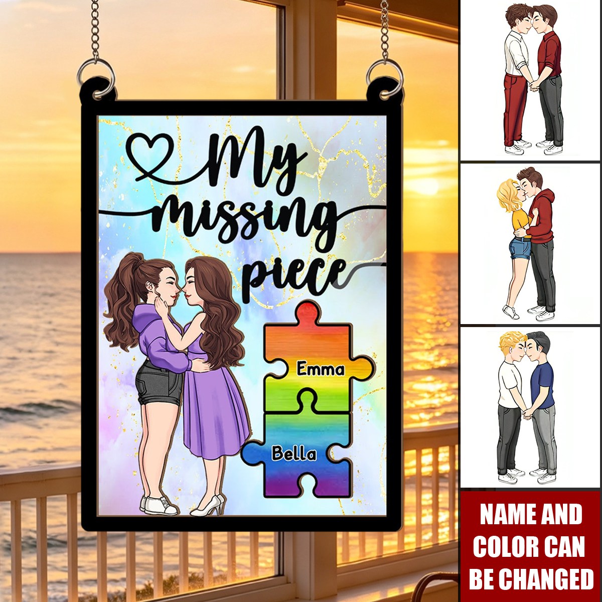 You Are My Missing Piece - Personalized LGBT Support 2 Layered Window Hanging Suncatcher