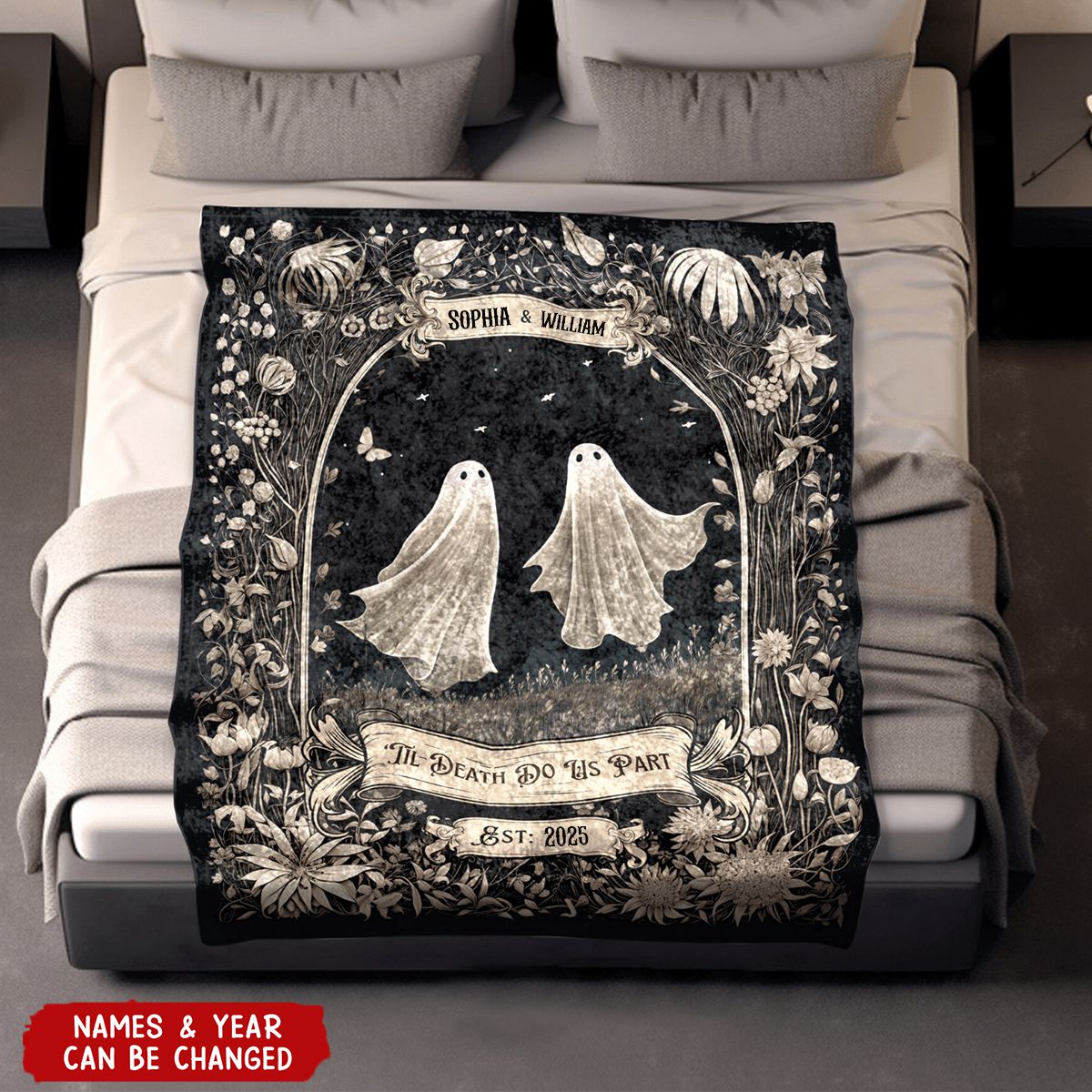 Ghost Couple Till Death Do Us Part Personalized Spooky Halloween Wedding Blanket