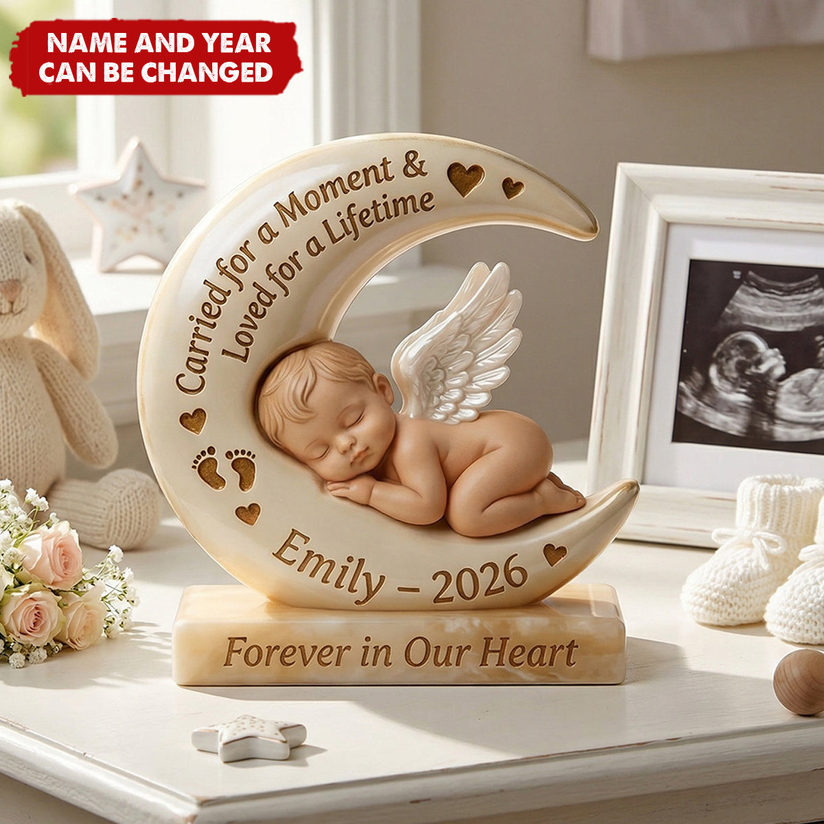 Baby Angel & Moon - Personalized Custom Shaped Acrylic Plaque