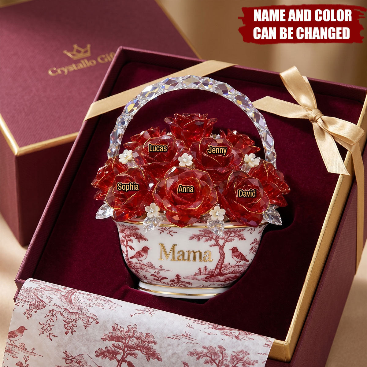 Toile De Jouy Flower Basket  - Personalized Acrylic Block Plaque, Gift For Mom