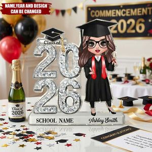 Class Of 2026 2027 Doll Style Senior Shiny Effect - Personalized Acrylic Block Plaque