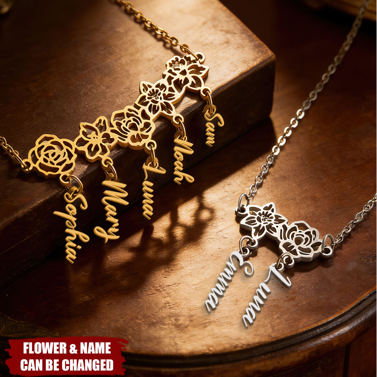 Personalized Names Birth Flower Necklace - Birthday Mother's Day Gift For Mom Grandmother