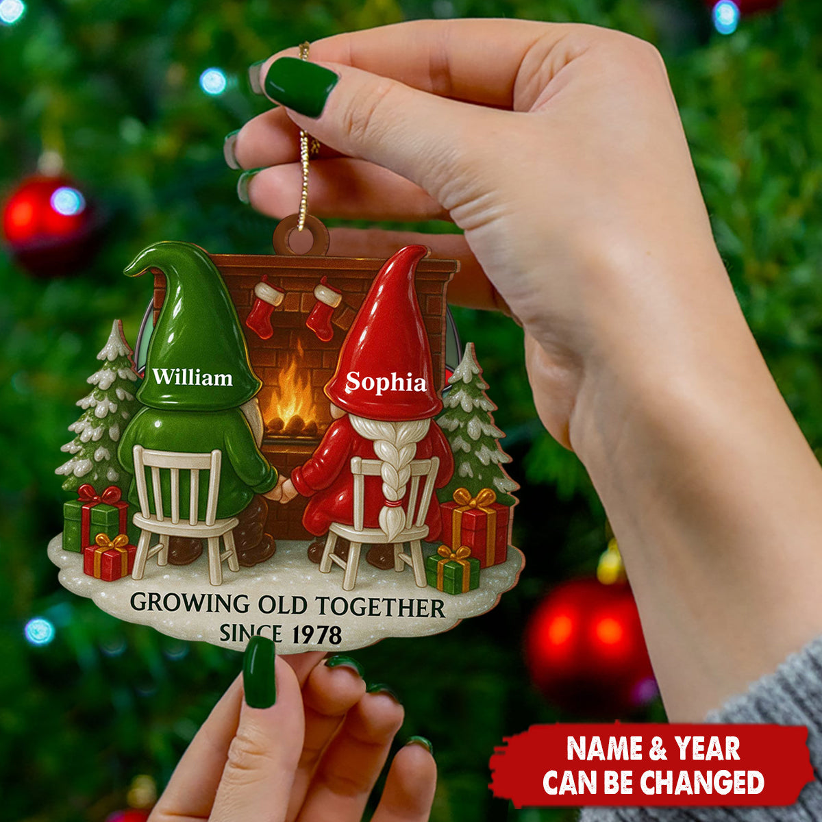 Growing Old Together, Dwarves By The Fireplace, Custom Wood Ornament
