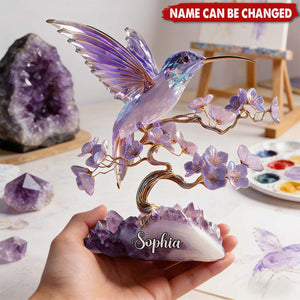 Stunning Amethyst Styled Hummingbird - Personalized Acrylic Block Plaque