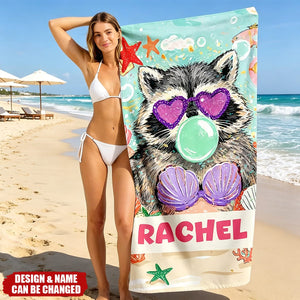 Personalized Raccoon Goose Summer Vibes Quick Dry Beach Towel -  Outdoor Beach Party Essential Birthday Gift for Best Friend Mom Sister