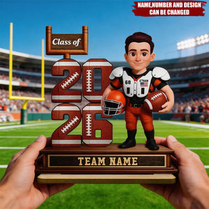 Football Player - Personalized 2-Layered Wooden Plaque