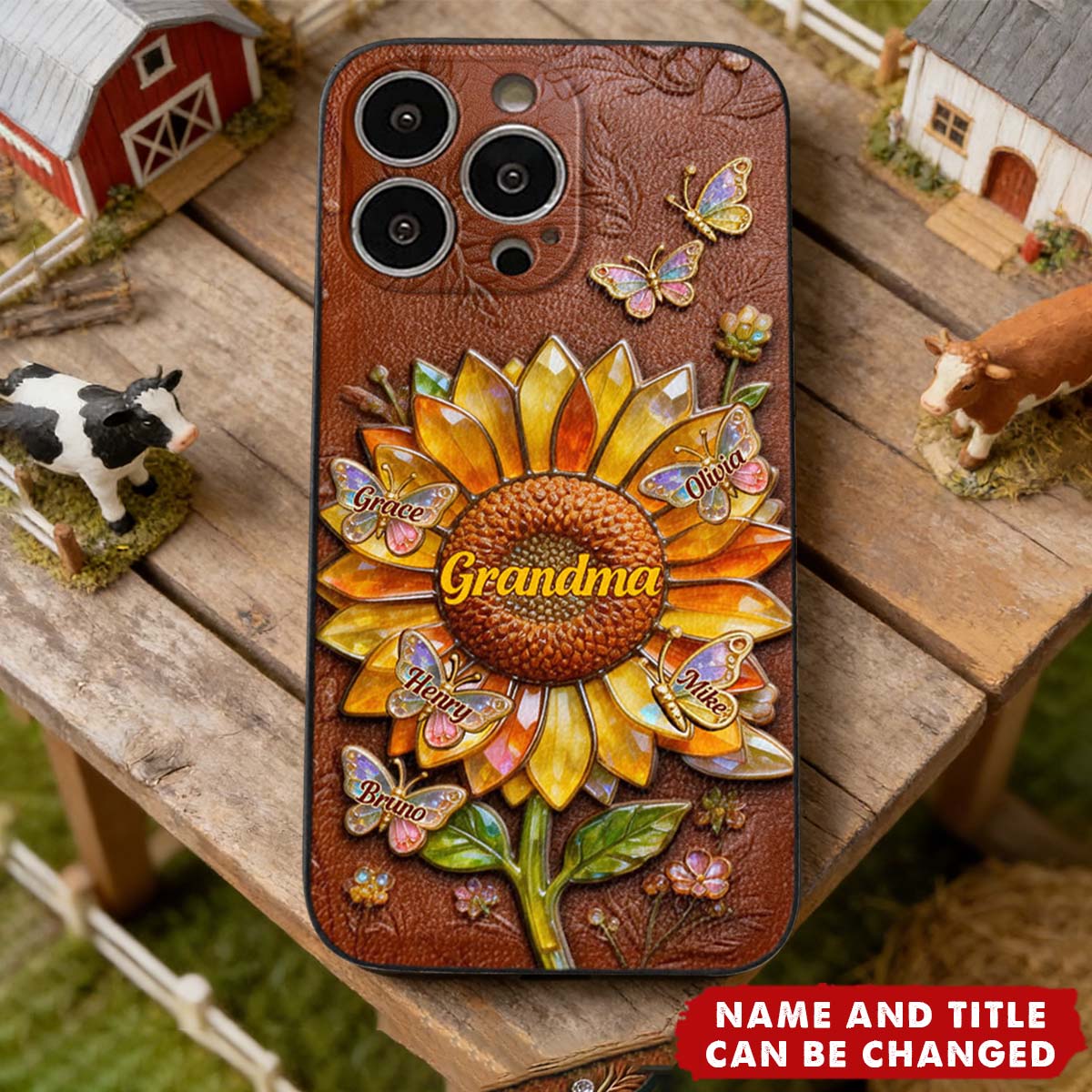 Grandma Sunflower - Personalized Leather Phone Case