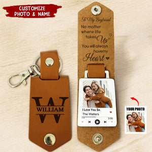 No Matter Where Life Takes Us - Personalized Leather Photo Keychain