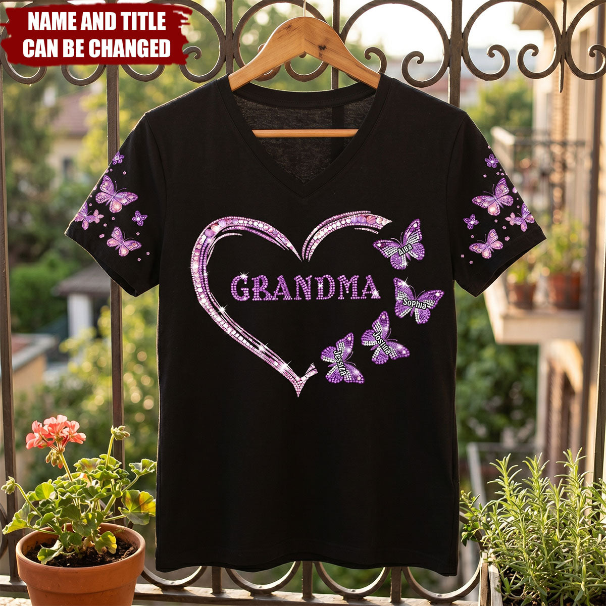 Custom Bling Shirt For Grandma/ Mother - Personalized V-neck T-shirt