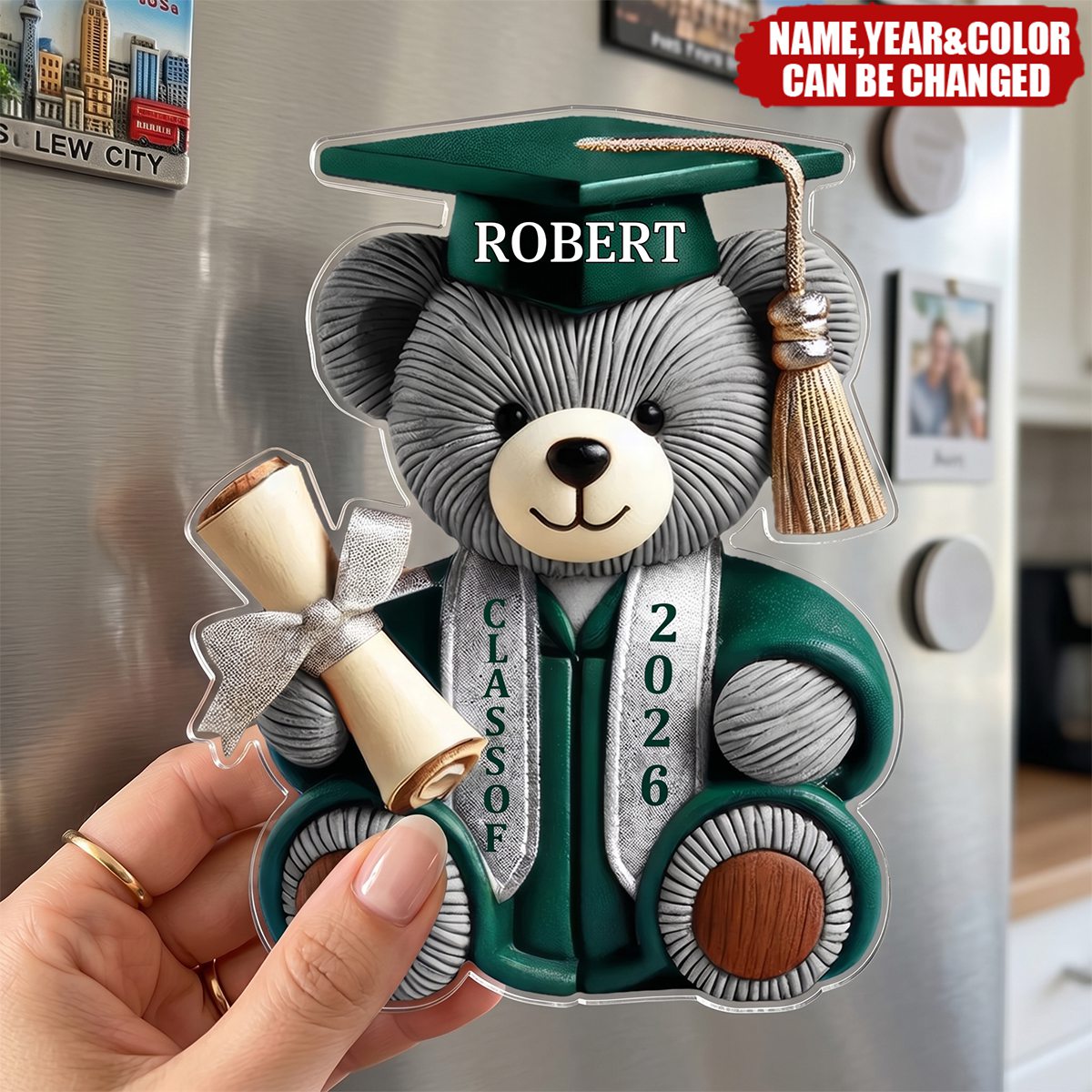 A Little Bear With Big Achievements - Personalized Acrylic Fridge Magnet, Gift for Graduation