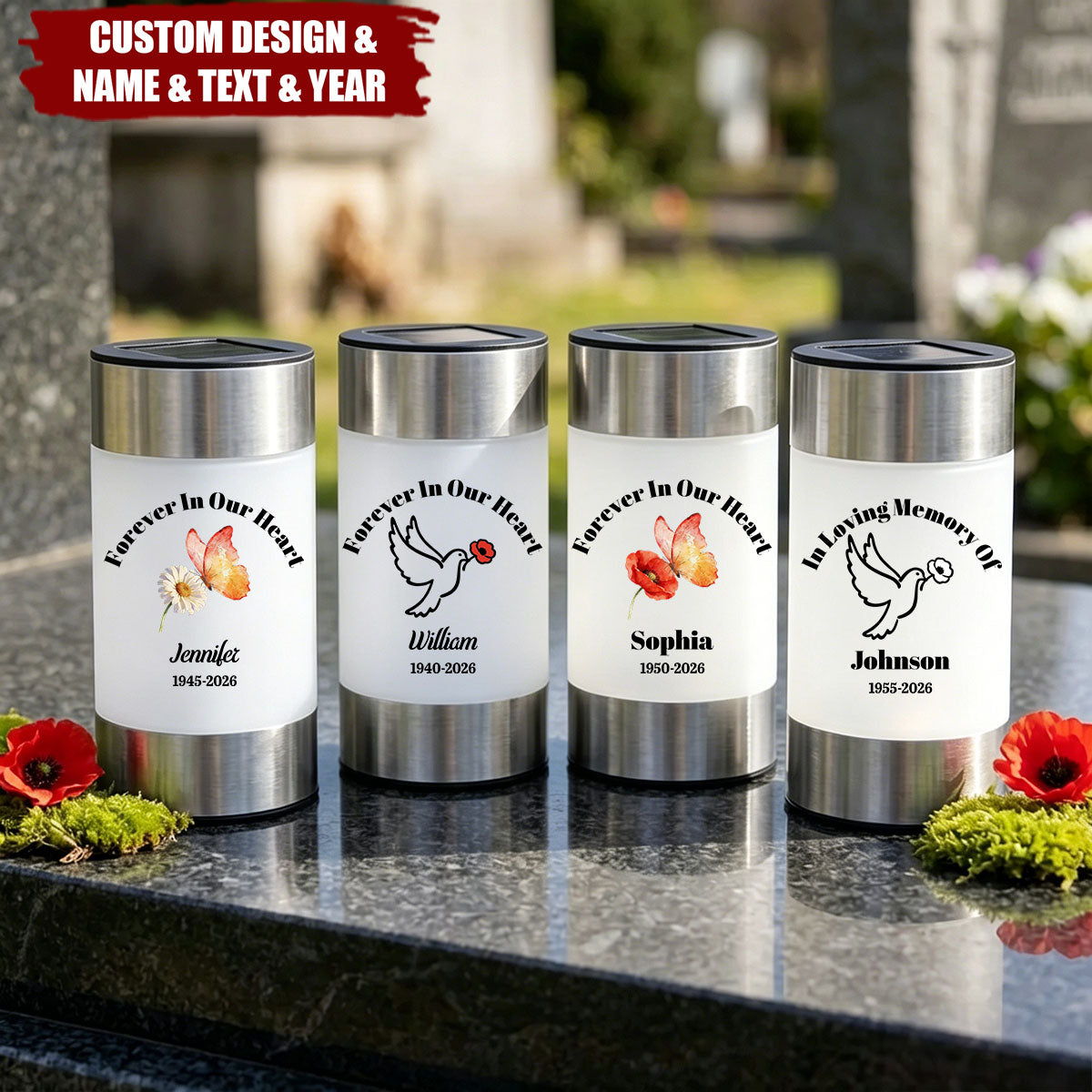 Personalized Exquisite Pigeon Butterfly Floral Solar Garden Light - Cemetery Garden Memorial Gift for Bereaved Families