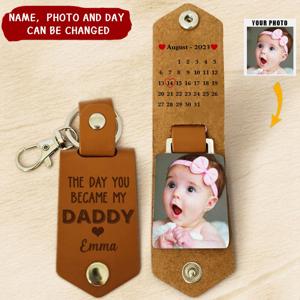 Calendar Custom Photo The Day You Became My Daddy Mommy Personalized Leather Keychain